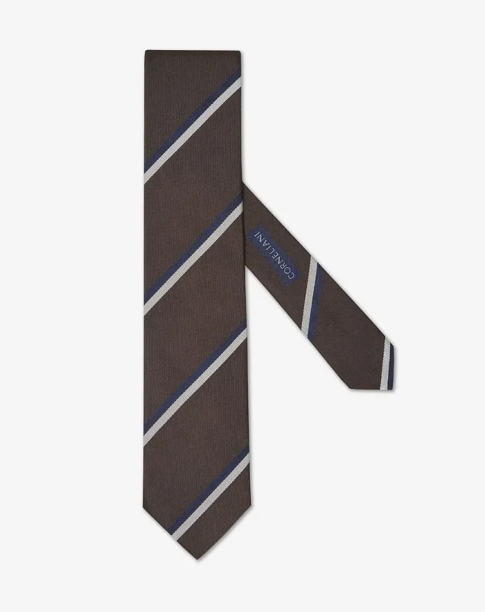 Corneliani Ties And Pochette Brown Regimental Jacquard Silk Tie For Men 8211 Men