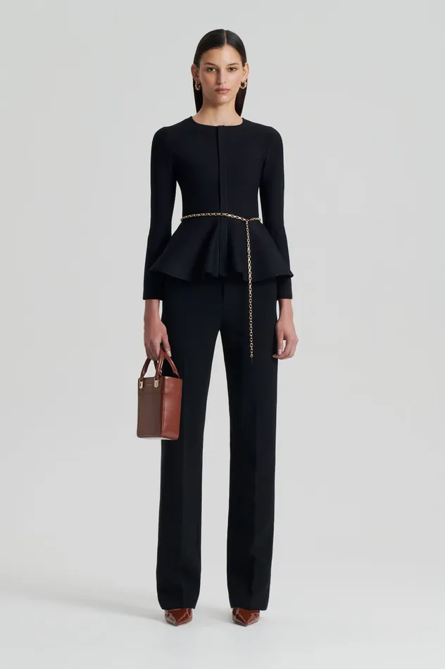 CREPE KNIT RUFFLE JACKET BLACK Women Jackets Scanlan Theodore