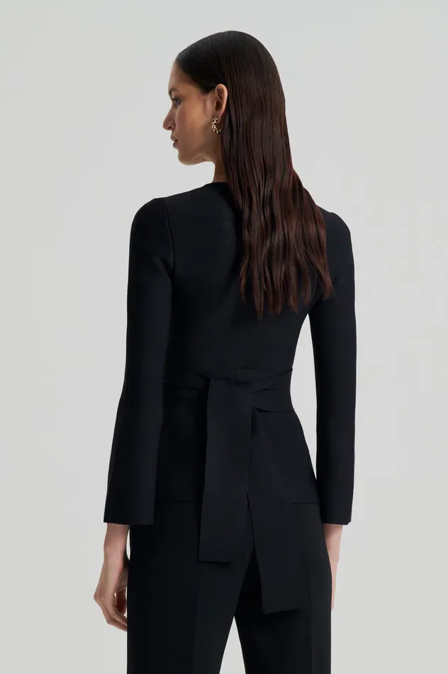 CREPE KNIT RUFFLE JACKET BLACK Women Jackets Scanlan Theodore CREPE KNIT RUFFLE JACKET BLACK Women Jackets Scanlan Theodore