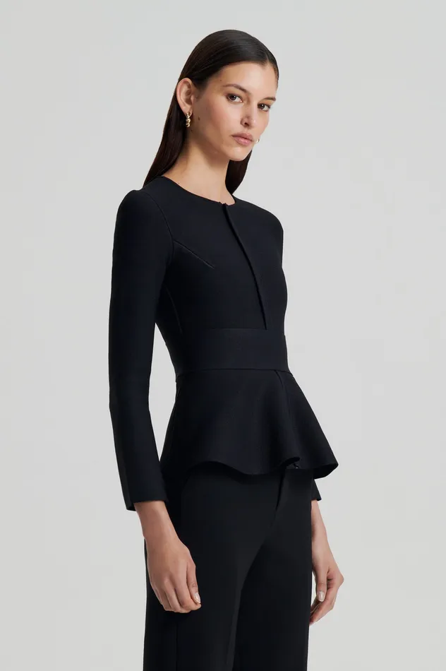 CREPE KNIT RUFFLE JACKET BLACK Women Jackets Scanlan Theodore CREPE KNIT RUFFLE JACKET BLACK Women Jackets Scanlan Theodore