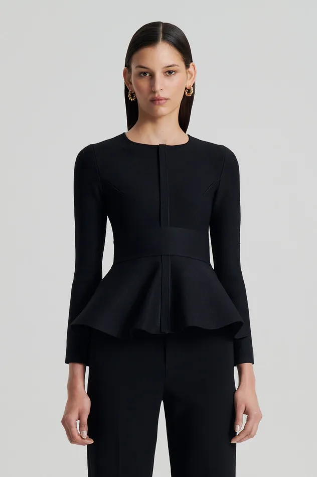 CREPE KNIT RUFFLE JACKET BLACK Women Jackets Scanlan Theodore CREPE KNIT RUFFLE JACKET BLACK Women Jackets Scanlan Theodore