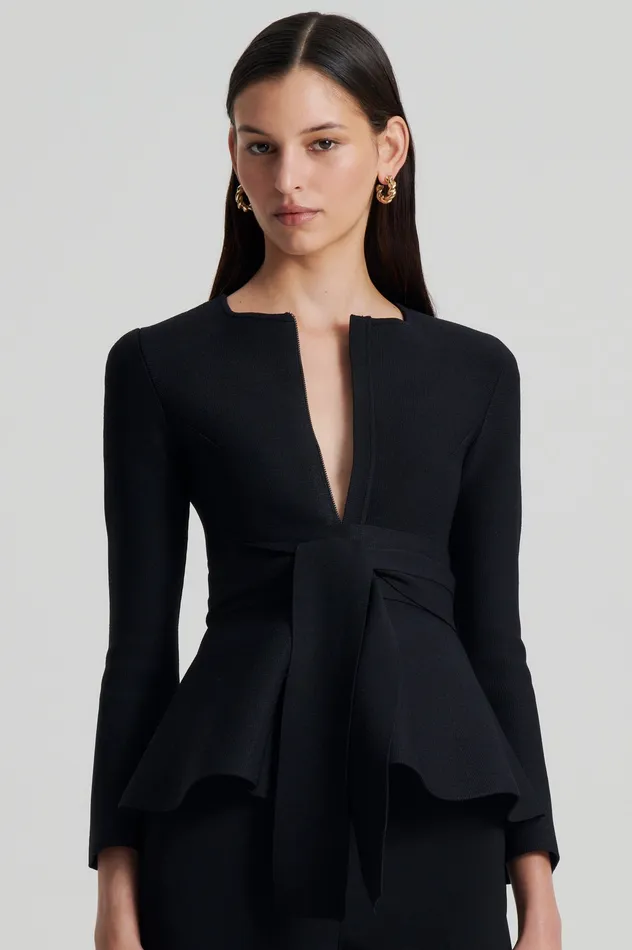 CREPE KNIT RUFFLE JACKET BLACK Women Jackets Scanlan Theodore CREPE KNIT RUFFLE JACKET BLACK Women Jackets Scanlan Theodore