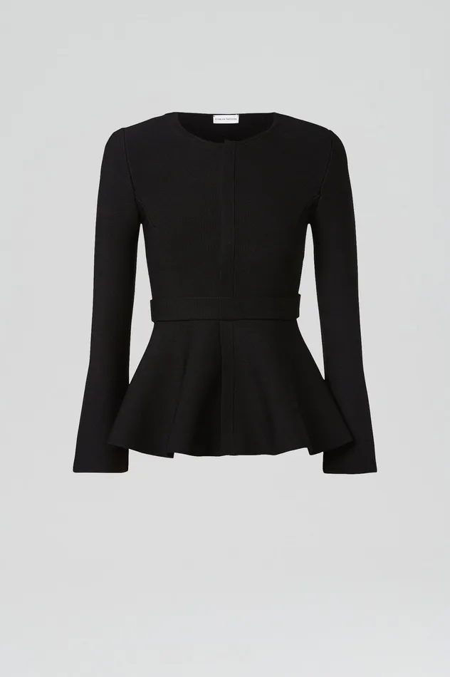 CREPE KNIT RUFFLE JACKET BLACK Women Jackets Scanlan Theodore CREPE KNIT RUFFLE JACKET BLACK Women Jackets Scanlan Theodore