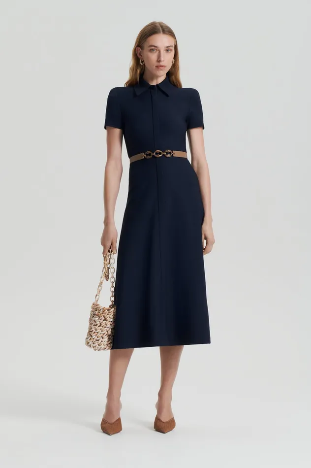 CREPE KNIT ZIP SHIRT DRESS NAVY Dresses Scanlan Theodore Women