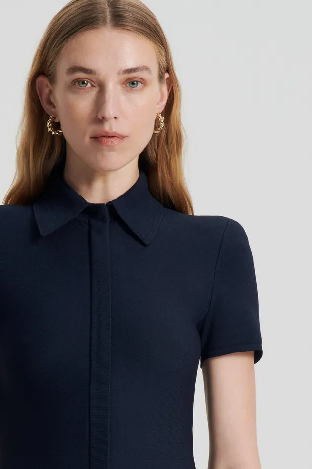 CREPE KNIT ZIP SHIRT DRESS NAVY Dresses Scanlan Theodore Women