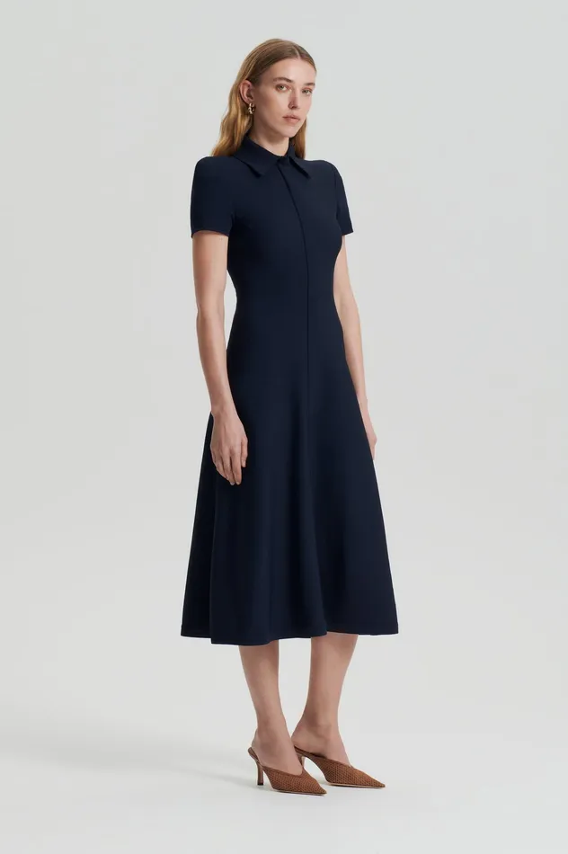 CREPE KNIT ZIP SHIRT DRESS NAVY Dresses Scanlan Theodore Women