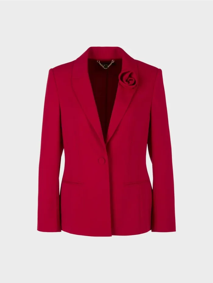 Damen Marc Cain Blazer Krpernaher Blazer Mit Bltenapplikation Bright Burgundy