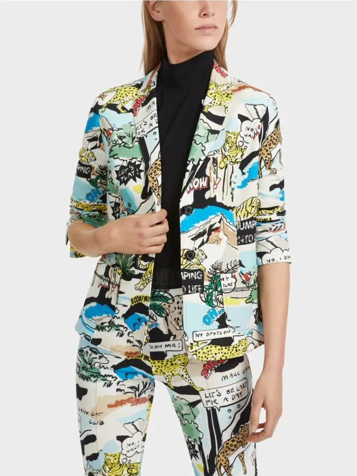 Damen Marc Cain Blazer Taillierter Blazer Mit AlloverPrint Deep Sea