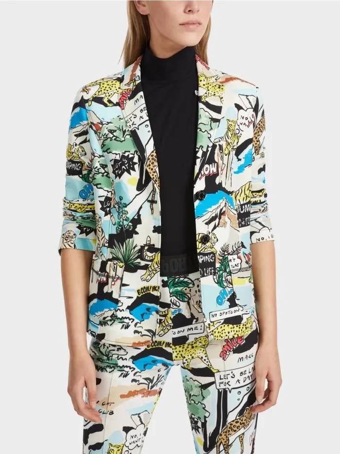 Damen Marc Cain Blazer Taillierter Blazer Mit AlloverPrint Deep Sea