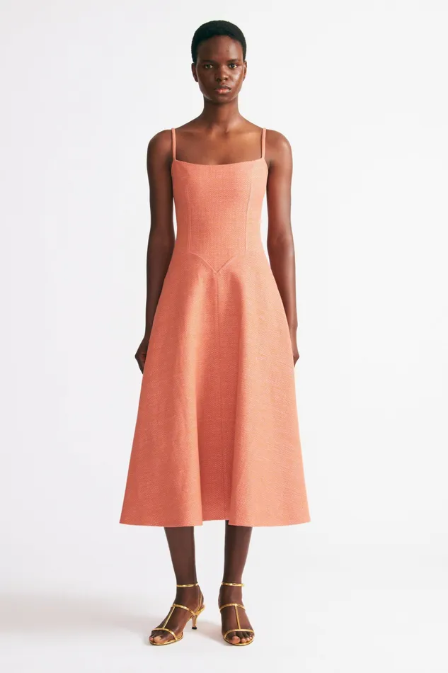 Denim Emilia Wickstead Women Esha Dress In Rose and Tan Chevron Weave
