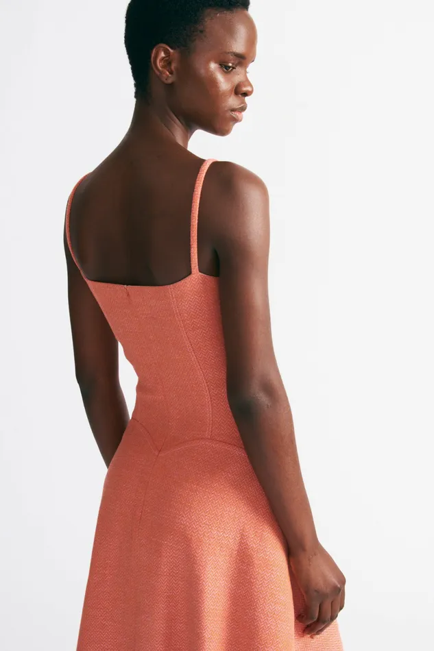 Denim Emilia Wickstead Women Esha Dress In Rose and Tan Chevron Weave Denim Emilia Wickstead Women Esha Dress In Rose and Tan Chevron Weave