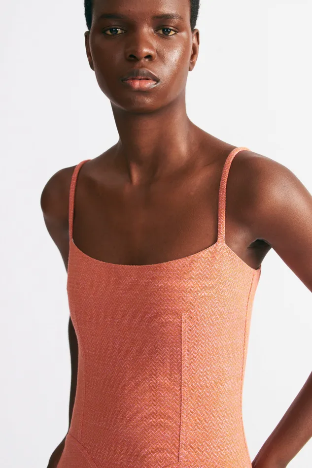 Denim Emilia Wickstead Women Esha Dress In Rose and Tan Chevron Weave Denim Emilia Wickstead Women Esha Dress In Rose and Tan Chevron Weave