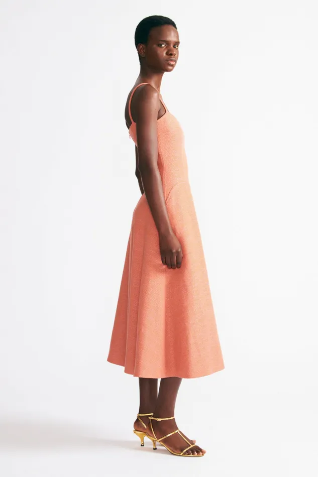 Denim Emilia Wickstead Women Esha Dress In Rose and Tan Chevron Weave Denim Emilia Wickstead Women Esha Dress In Rose and Tan Chevron Weave