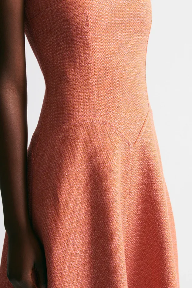 Denim Emilia Wickstead Women Esha Dress In Rose and Tan Chevron Weave Denim Emilia Wickstead Women Esha Dress In Rose and Tan Chevron Weave