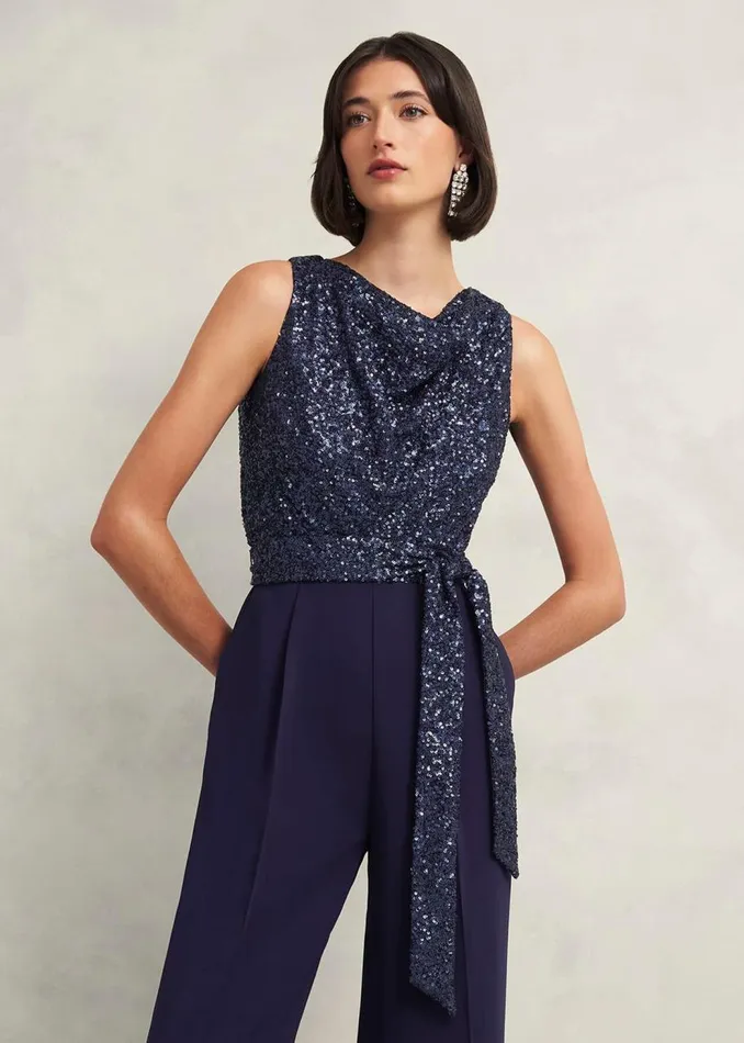 Dresses and Jumpsuits Women HOBBS Zuri Sequin Jumpsuit Midnight Navy