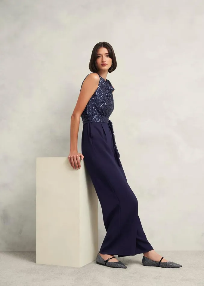 Dresses and Jumpsuits Women HOBBS Zuri Sequin Jumpsuit Midnight Navy