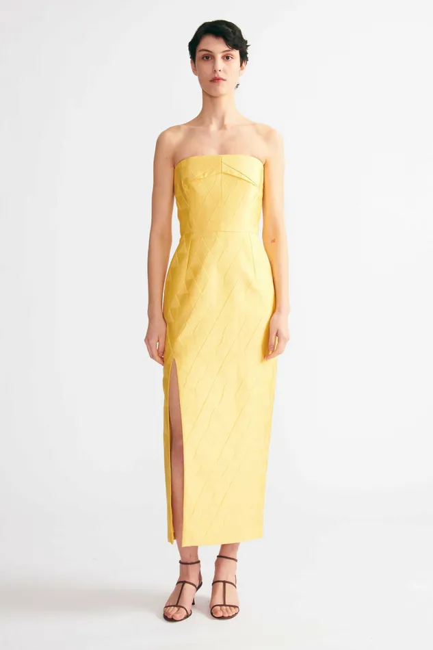 Dresses Pola Strapless Dress In Lemon Embossed Cloque Emilia Wickstead Women