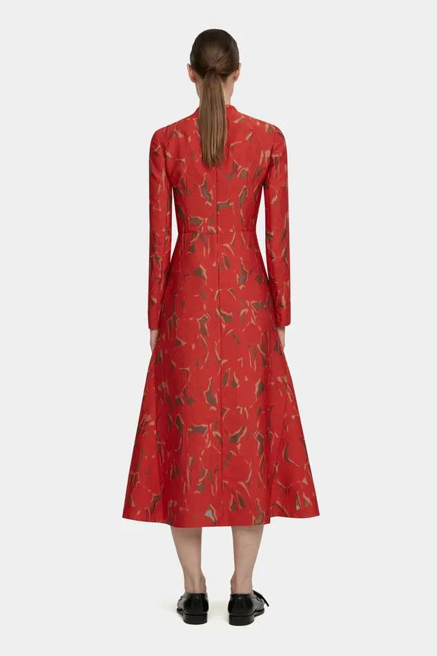 Dresses Seneca Dress in Red and Beige Embellished Wool Emilia Wickstead Women