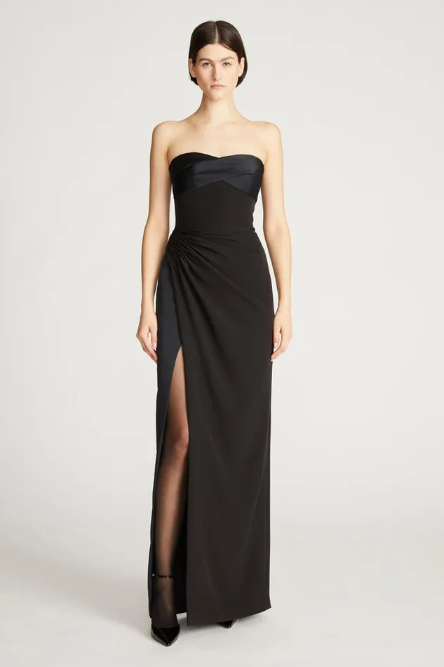 Dresses Women Halston Esther Gown In Crepe And Satin Black