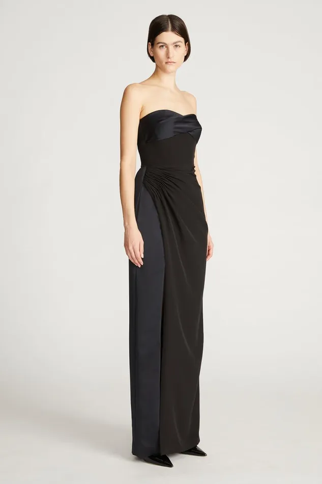 Dresses Women Halston Esther Gown In Crepe And Satin Black