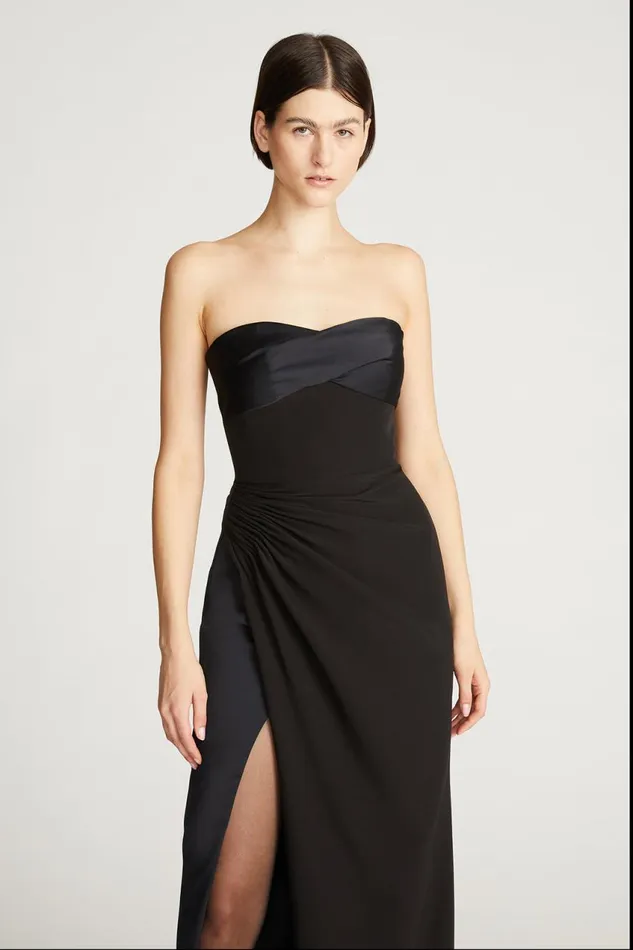 Dresses Women Halston Esther Gown In Crepe And Satin Black