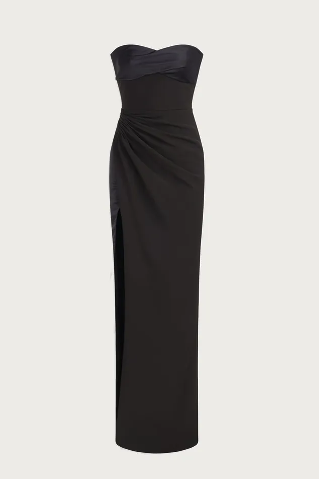 Dresses Women Halston Esther Gown In Crepe And Satin Black