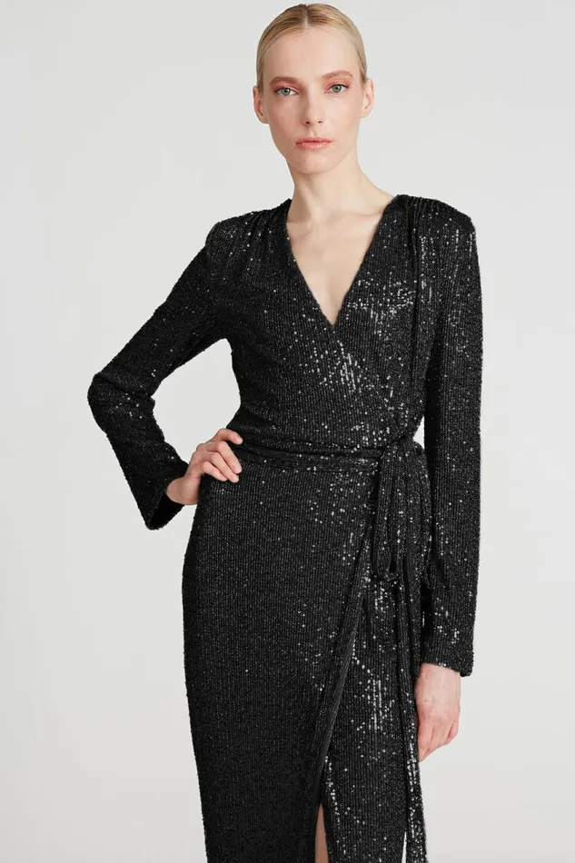 Dresses Women Halston Falan Sequin Cocktail Dress Black