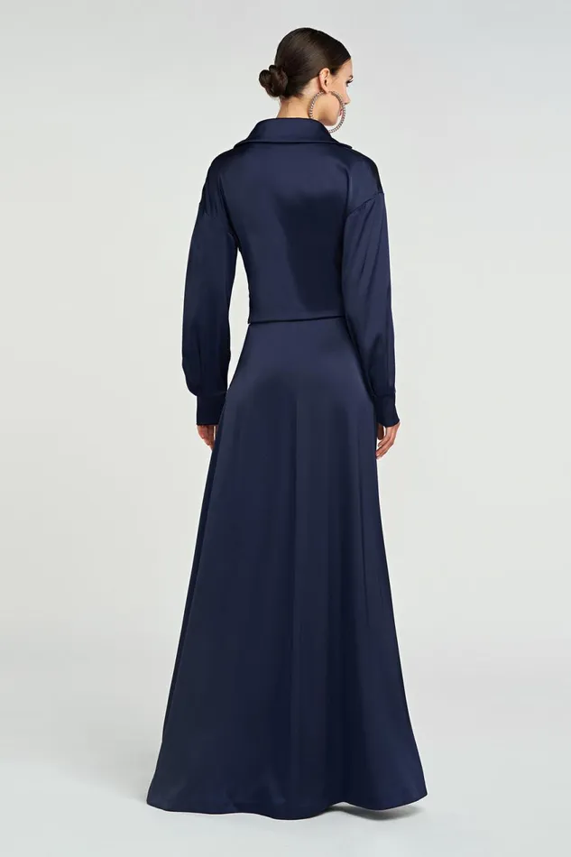 Dresses Women Halston Ivon Gown In Charmeuse Navy
