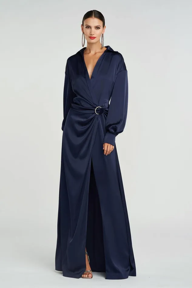 Dresses Women Halston Ivon Gown In Charmeuse Navy