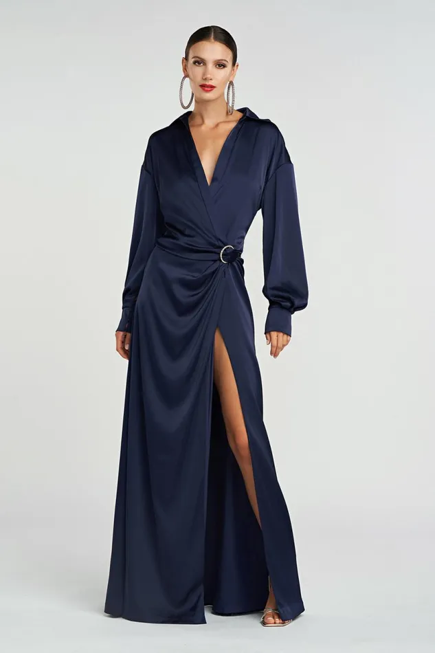 Dresses Women Halston Ivon Gown In Charmeuse Navy