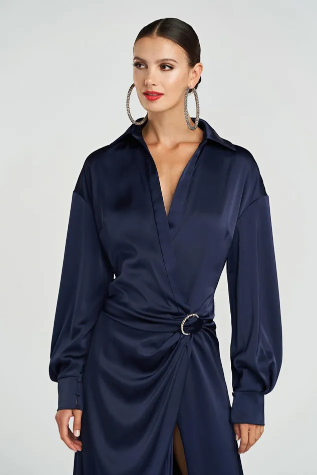 Dresses Women Halston Ivon Gown In Charmeuse Navy