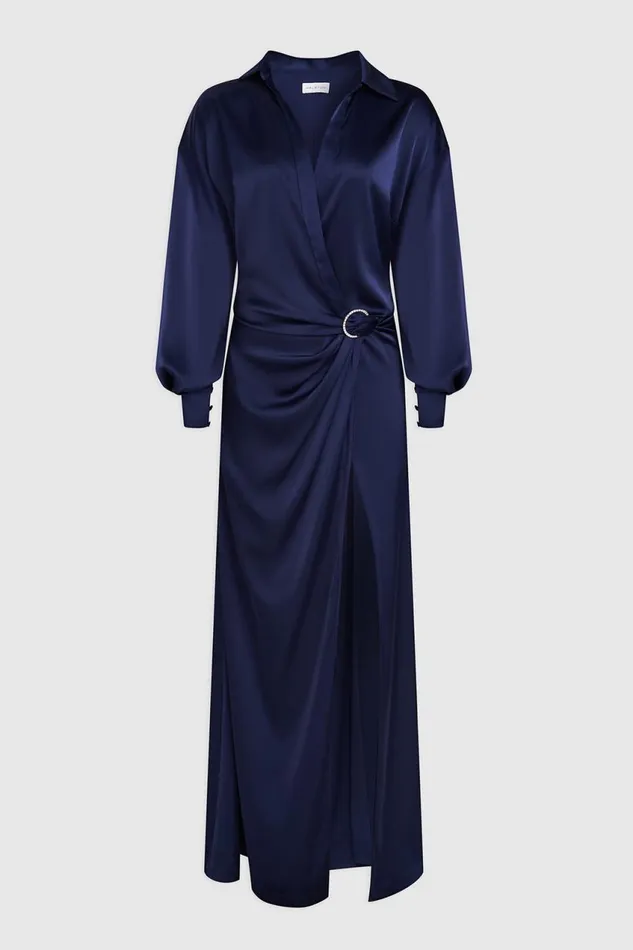 Dresses Women Halston Ivon Gown In Charmeuse Navy