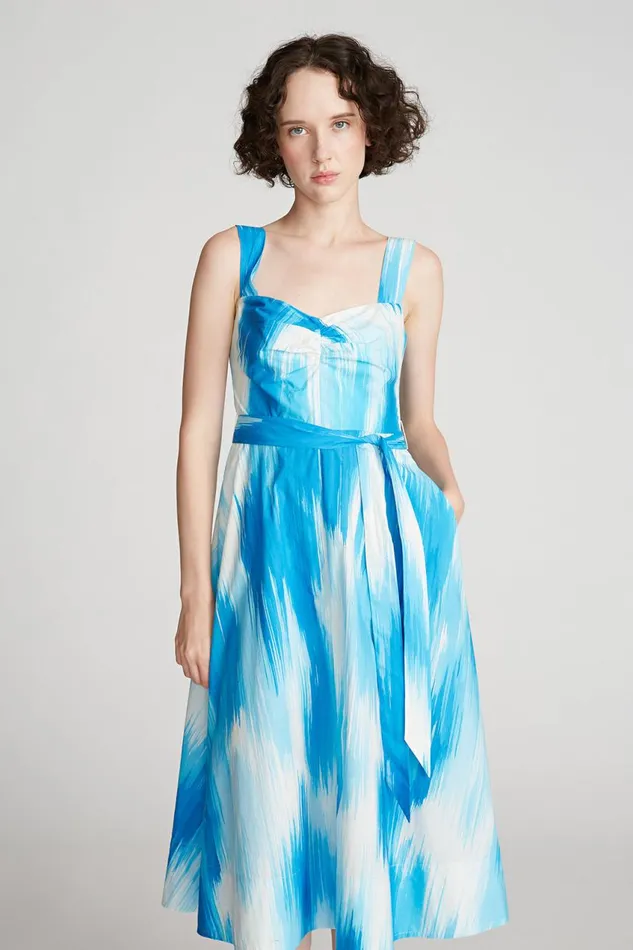Dresses Women Halston Jayden Dress In Printed Poplin Ocean Warp Print