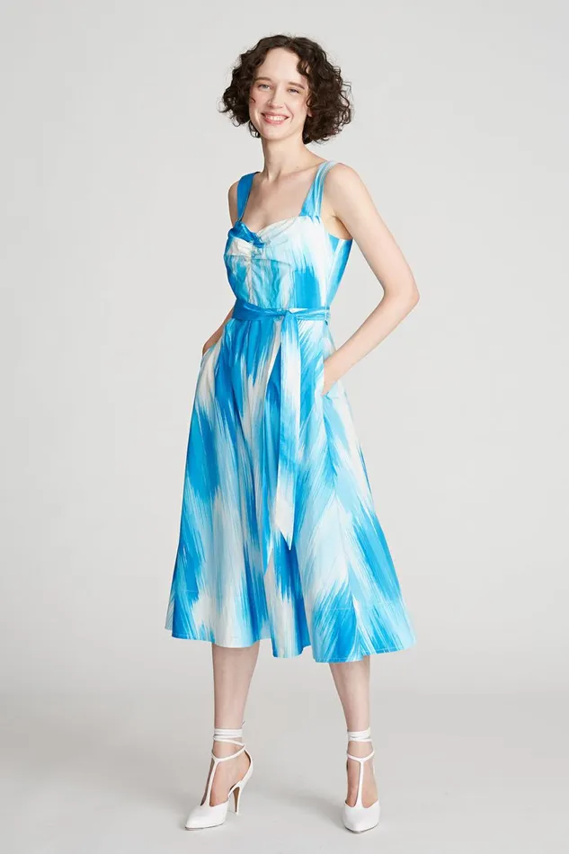 Dresses Women Halston Jayden Dress In Printed Poplin Ocean Warp Print Dresses Women Halston Jayden Dress In Printed Poplin Ocean Warp Print