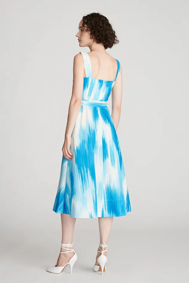 Dresses Women Halston Jayden Dress In Printed Poplin Ocean Warp Print Dresses Women Halston Jayden Dress In Printed Poplin Ocean Warp Print