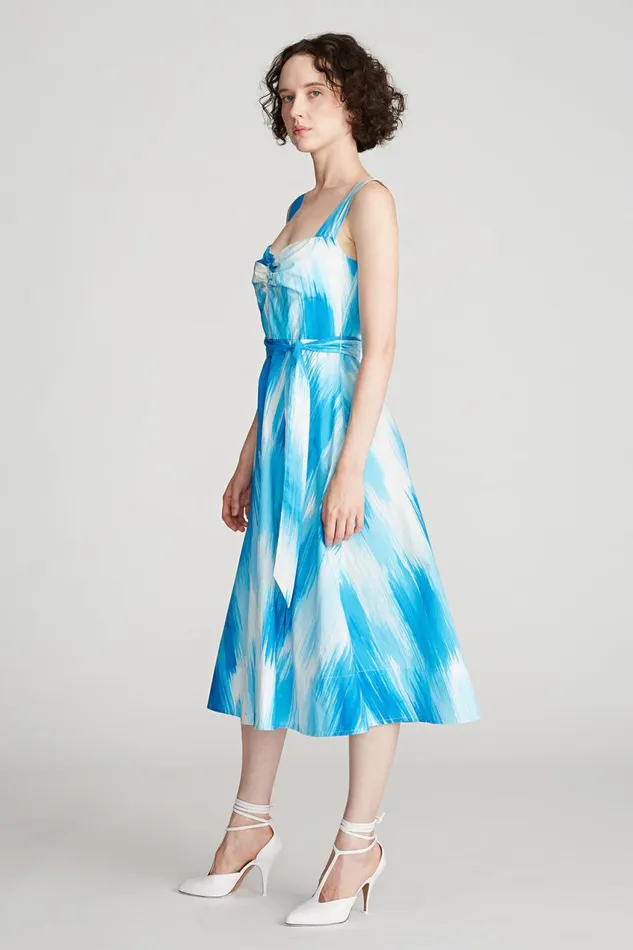 Dresses Women Halston Jayden Dress In Printed Poplin Ocean Warp Print Dresses Women Halston Jayden Dress In Printed Poplin Ocean Warp Print