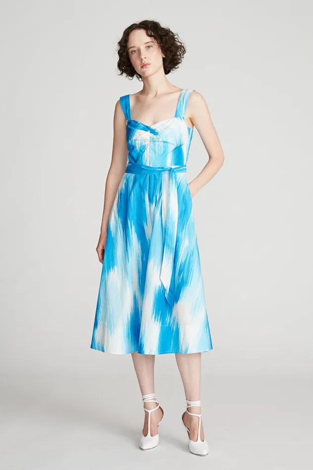 Dresses Women Halston Jayden Dress In Printed Poplin Ocean Warp Print Dresses Women Halston Jayden Dress In Printed Poplin Ocean Warp Print
