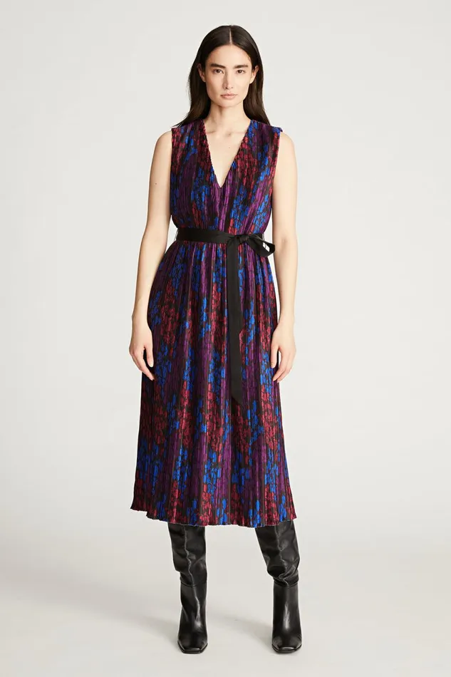 Dresses Women Halston Kieran Dress In Printed Pleat Multi Floral Print