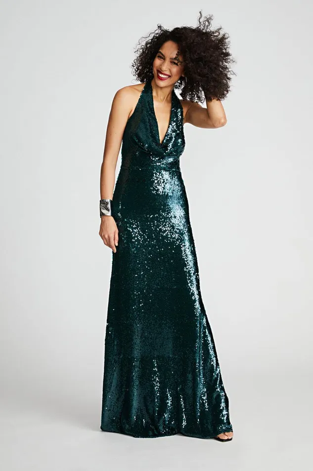 Dresses Women Halston Tova Gown In Tinted Sequin Atlantic