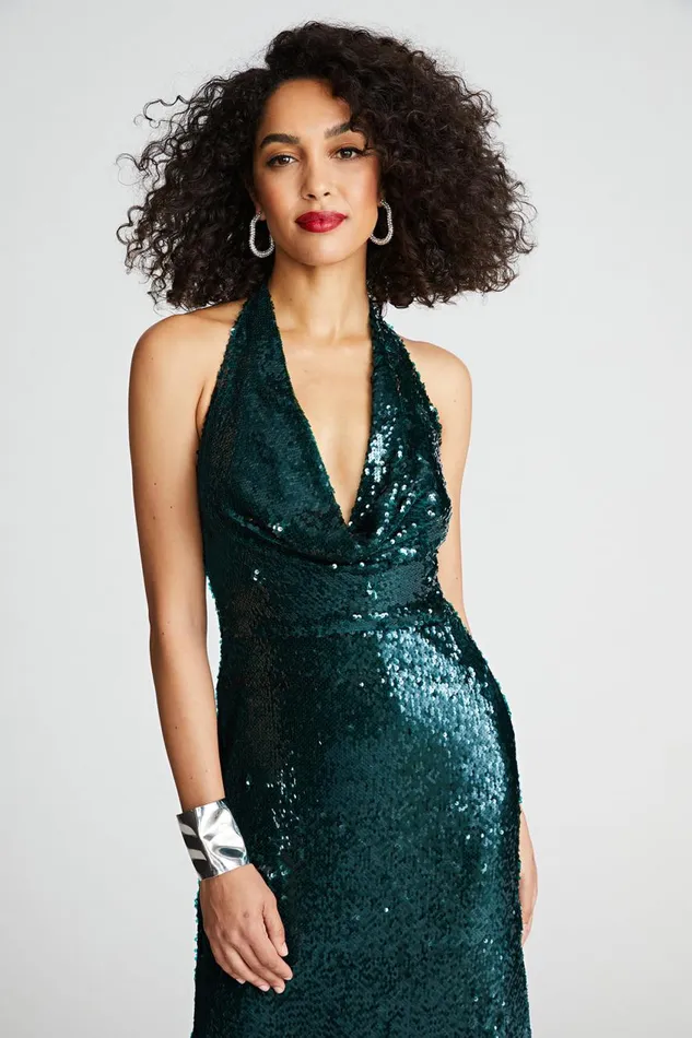 Dresses Women Halston Tova Gown In Tinted Sequin Atlantic
