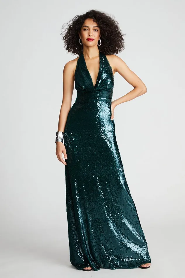 Dresses Women Halston Tova Gown In Tinted Sequin Atlantic