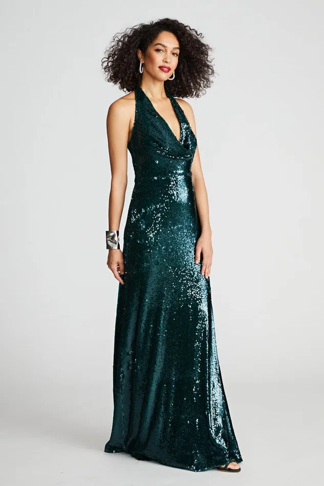 Dresses Women Halston Tova Gown In Tinted Sequin Atlantic