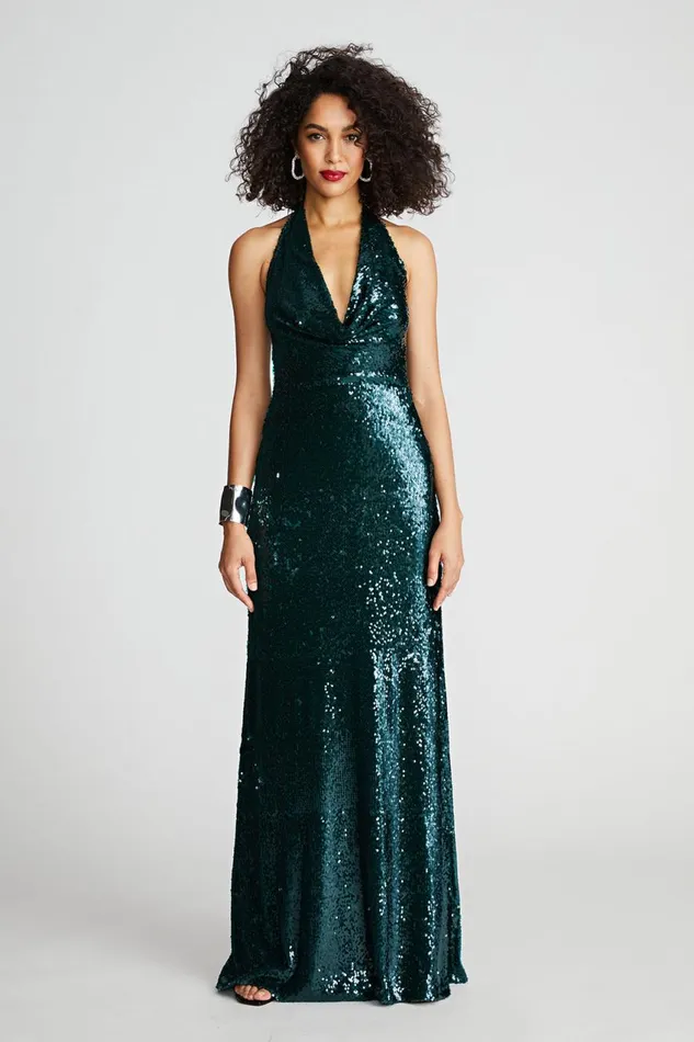 Dresses Women Halston Tova Gown In Tinted Sequin Atlantic