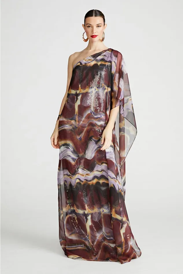 Dresses Women Halston Ushi Gown In Sequin and Chiffon Earth Strata