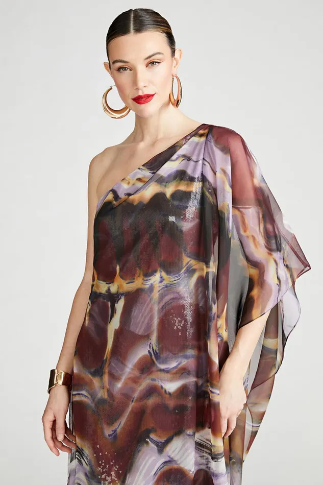Dresses Women Halston Ushi Gown In Sequin and Chiffon Earth Strata