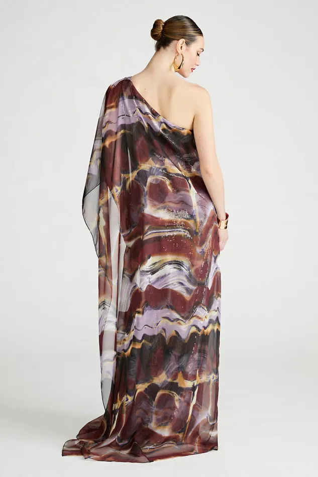 Dresses Women Halston Ushi Gown In Sequin and Chiffon Earth Strata