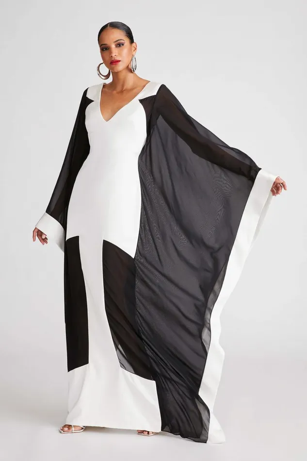 Dresses Women Halston Yara Gown In Satin and Chiffon Whiteblack