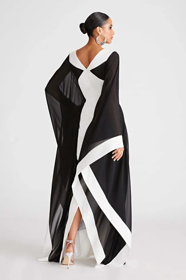 Dresses Women Halston Yara Gown In Satin and Chiffon Whiteblack
