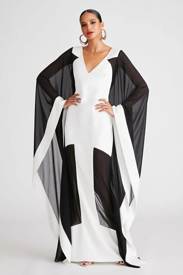 Dresses Women Halston Yara Gown In Satin and Chiffon Whiteblack