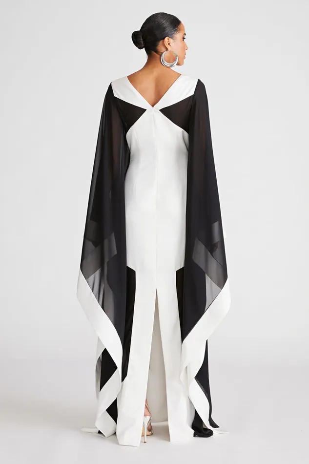 Dresses Women Halston Yara Gown In Satin and Chiffon Whiteblack